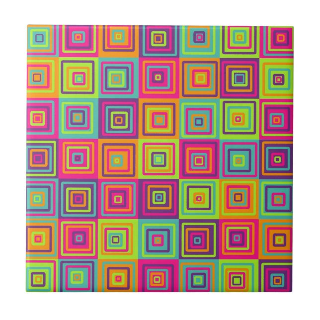 Colourful Geometric Squares Ceramic Tile (Front)