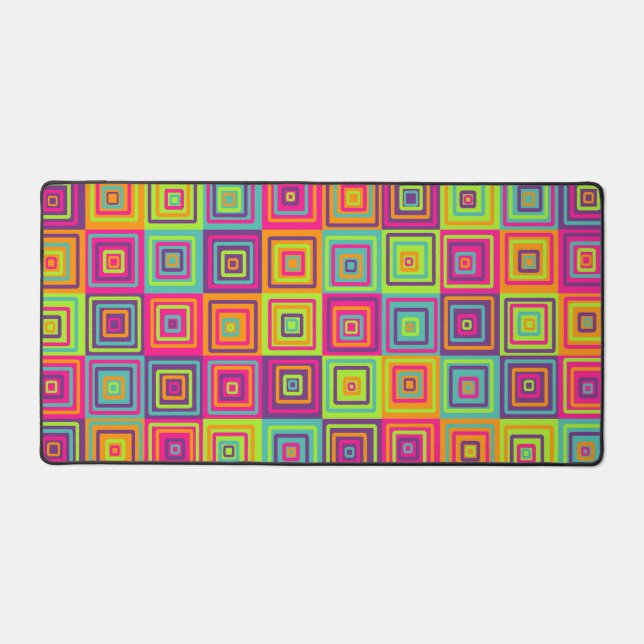 Colourful Geometric Squares Desk Mat (Front)