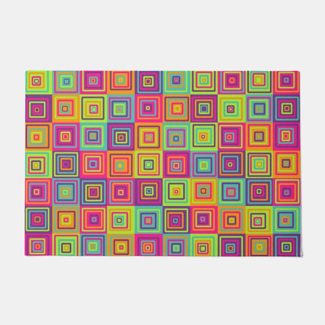 Colourful Geometric Squares Doormat (Front)