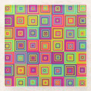 Colourful Geometric Squares Glass Coaster