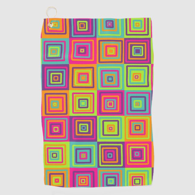 Colourful Geometric Squares Golf Towel (Front)