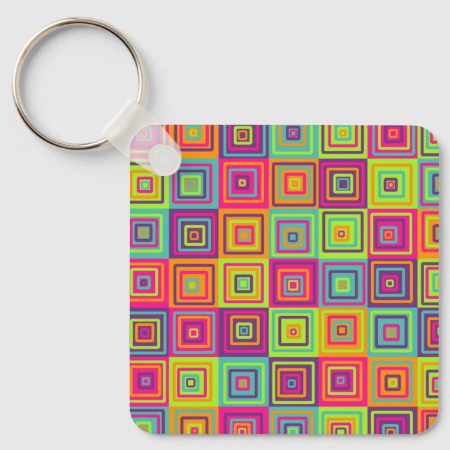 Colourful Geometric Squares Key Ring (Front)