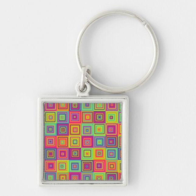 Colourful Geometric Squares Key Ring (Front)