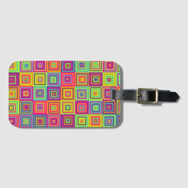Colourful Geometric Squares Luggage Tag (Front Horizontal)