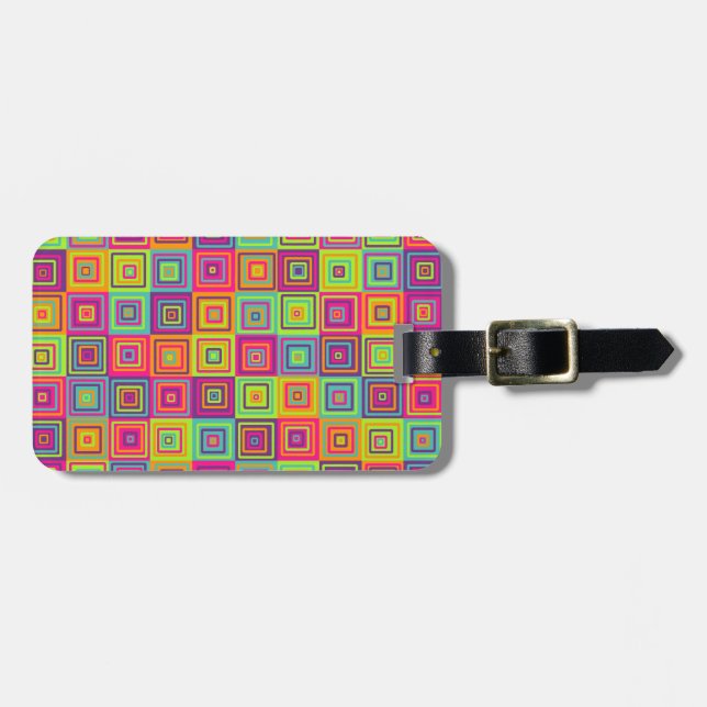 Colourful Geometric Squares Luggage Tag (Front Horizontal)