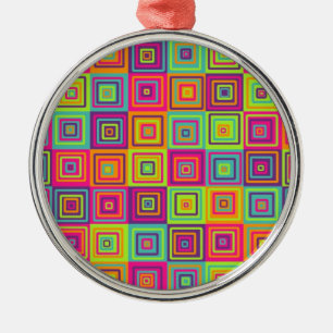 Colourful Geometric Squares Metal Ornament