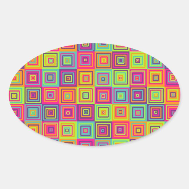 Colourful Geometric Squares Oval Sticker (Front)