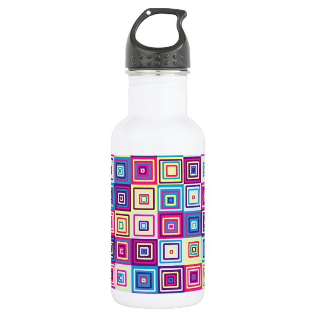 Colourful Geometric Squares Pattern 532 Ml Water Bottle (Front)