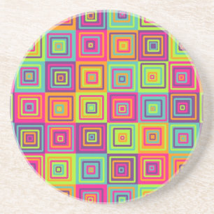 Colourful Geometric Squares Pattern Coaster