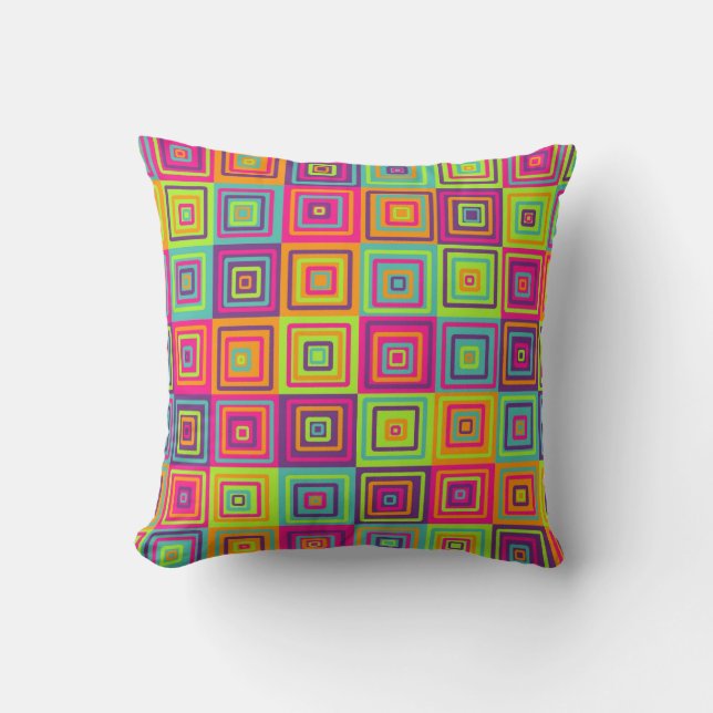 Colourful Geometric Squares Pattern Cushion (Front)