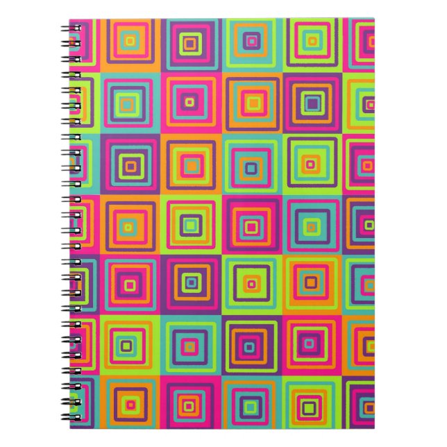 Colourful Geometric Squares Pattern Notebook (Front)