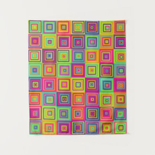 Colourful Geometric Squares Pattern Tapestry