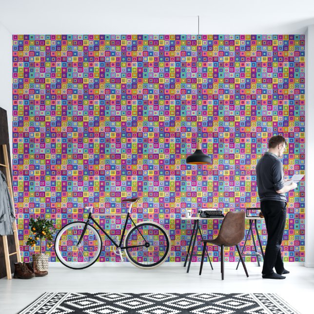 Colourful Geometric Squares Pattern Wallpaper (Living Room)