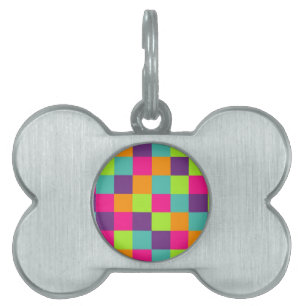 Colourful Geometric Squares Pet Name Tag