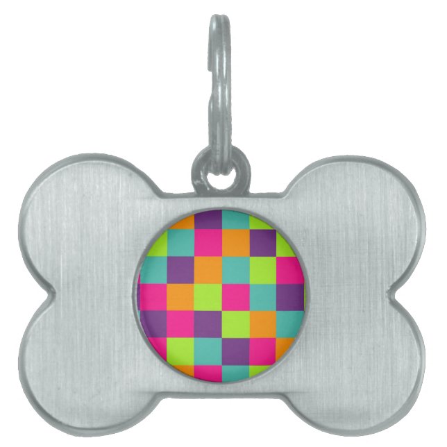 Colourful Geometric Squares Pet Name Tag (Front)