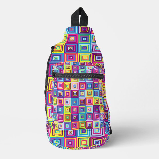 Colourful Geometric Squares Sling Bag (Front)