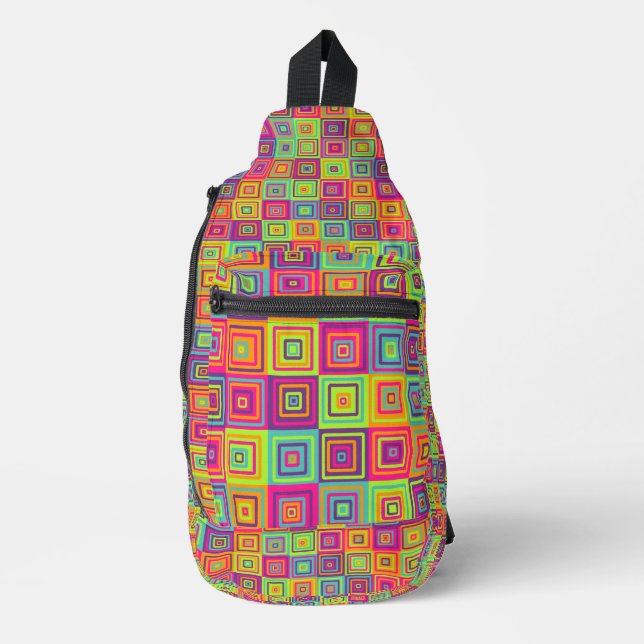 Colourful Geometric Squares Sling Bag (Front)