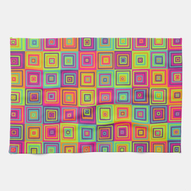 Colourful Geometric Squares Tea Towel (Horizontal)