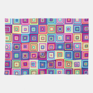 Colourful Geometric Squares Tea Towel
