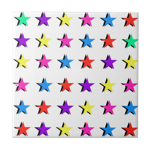 Colourful Geometric Stars Pattern Ceramic Tile (Front)