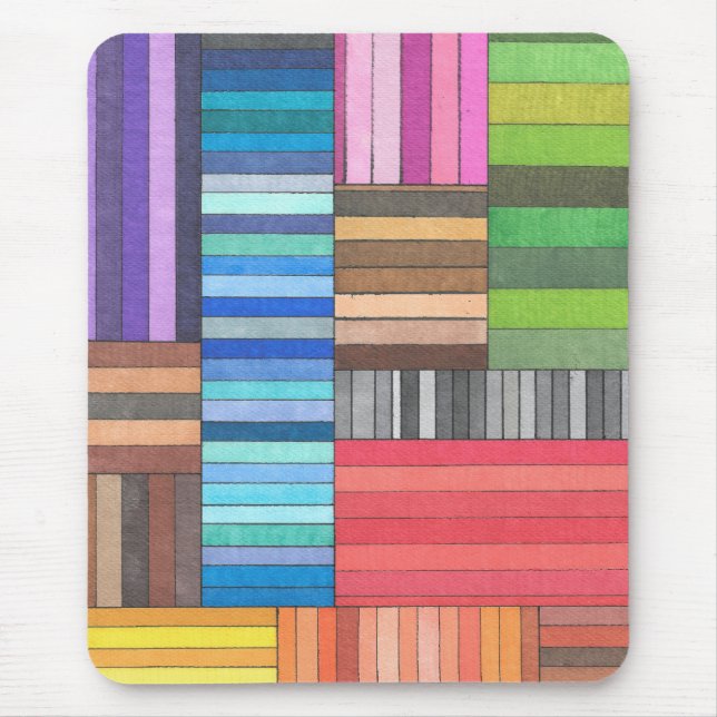 Colourful Geometric Striped Pattern in Rainbow  Mouse Pad (Front)