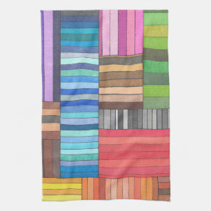 Colourful Geometric Striped Pattern in Rainbow  Tea Towel