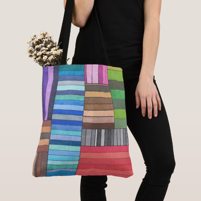 Colourful Geometric Striped Pattern in Rainbow  Tote Bag (Close Up)