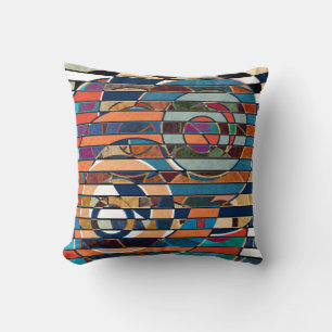 Colourful Geometric Stripes, Abstract Cushion