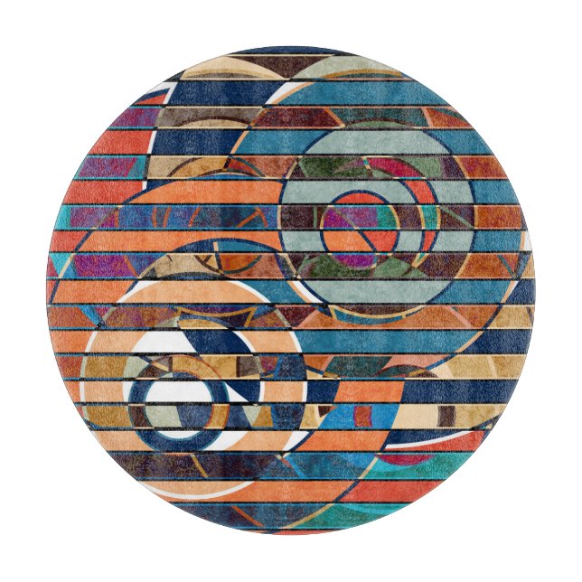 Colourful Geometric Stripes, Abstract Cutting Board (Front)