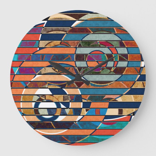 Colourful Geometric Stripes, Abstract Large Clock (Front)