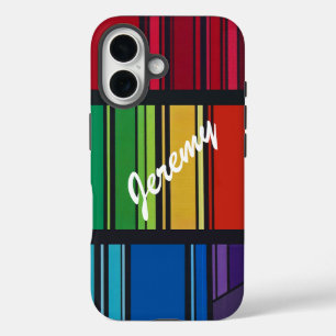 Colourful Geometric Stripes personalise with Name iPhone 16 Case