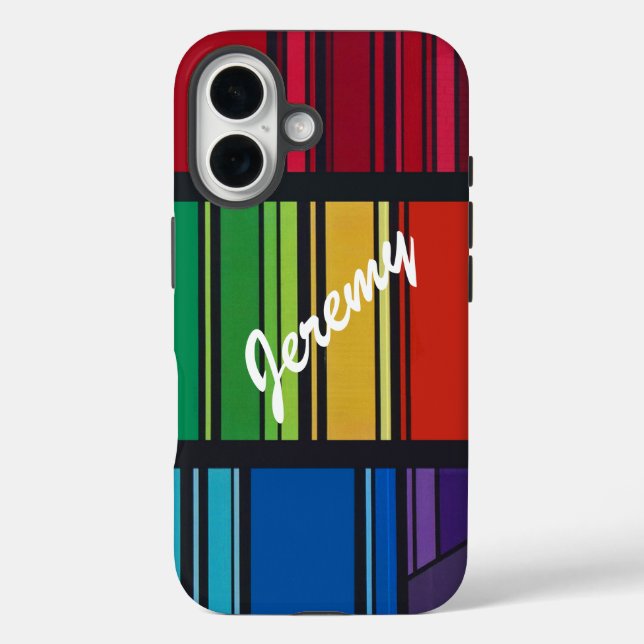 Colourful Geometric Stripes personalise with Name Case-Mate iPhone Case (Back)