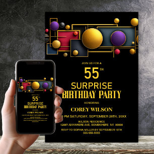 Colourful Geometric Surprise 55th Birthday Party Invitation