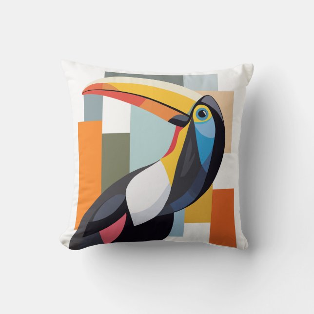 Colourful Geometric Toucan Bird  Cushion (Front)