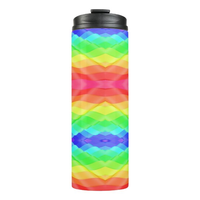 Colourful geometric travel mug with a rainbow  (Front)