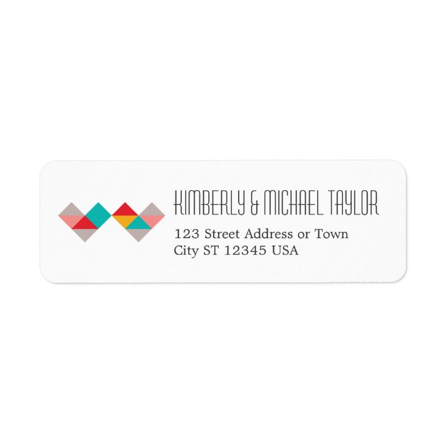 Colourful Geometric Triangle Hearts Wedding Return Address Label (Front)