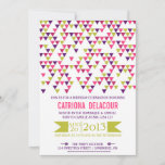 Colourful Geometric Triangles Birthday Invitation<br><div class="desc">Colourful Geometric Triangles Pattern Birthday Invitation 
 Birthday invitation accented with geometric triangles pattern in purple,  magenta and dark chartreuse. This modern invitation will be perfect for any theme and setting.</div>