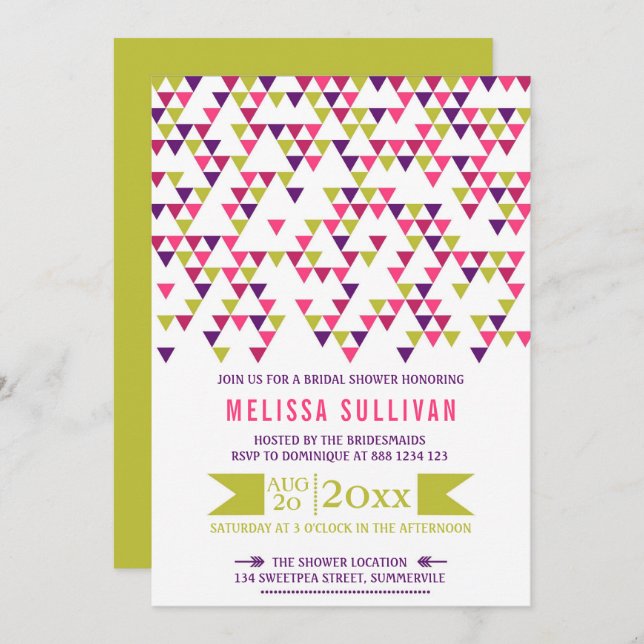 Colourful Geometric Triangles Bridal Shower Invitation (Front/Back)