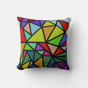 colourful geometric triangles cushion