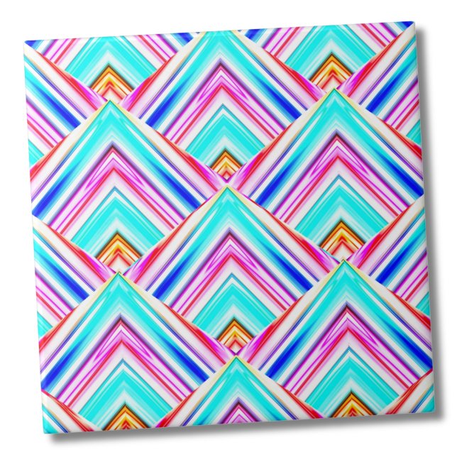 Colourful Geometric Triangles Pattern Ceramic Tile (Bright Colorful Geometric Triangles Pink Blue Ceramic Tile)