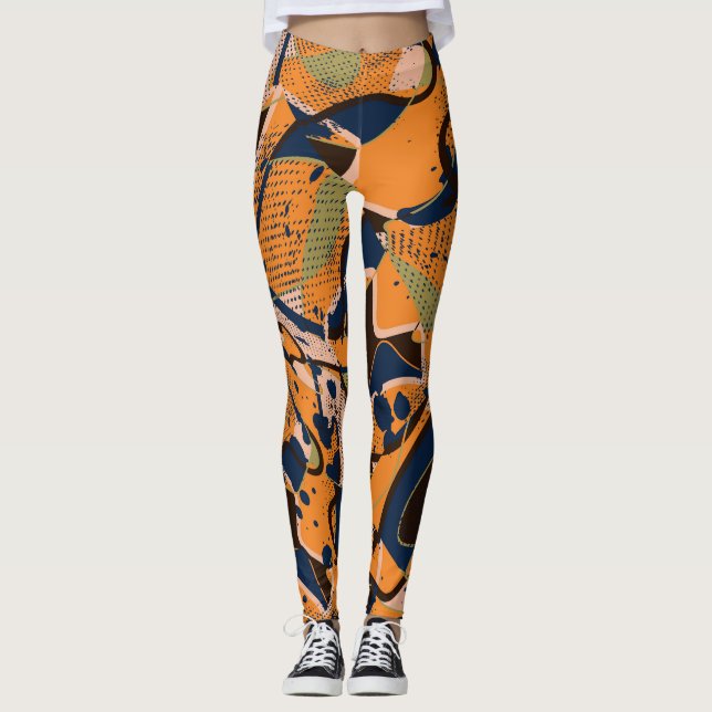 Colourful geometric vintage seamless backdrop. leggings (Front)