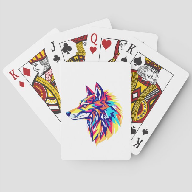 Colourful Geometric Wolf Classic Playing Cards (Back)