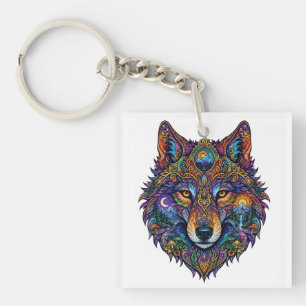Colourful Geometric Wolf Graphic T-Shirt - Artisti Key Ring