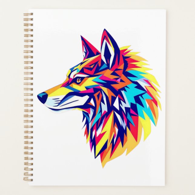 Colourful Geometric Wolf Planner (Front)