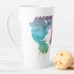 Colourful Geometric World Map Latte Mug – Trendy 