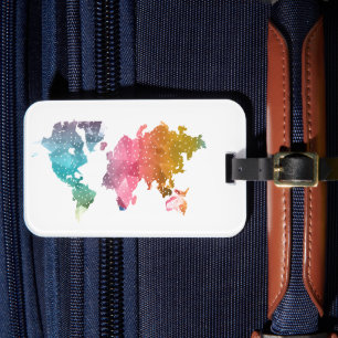 Colourful Geometric World Map – Trendy Luggage Tag