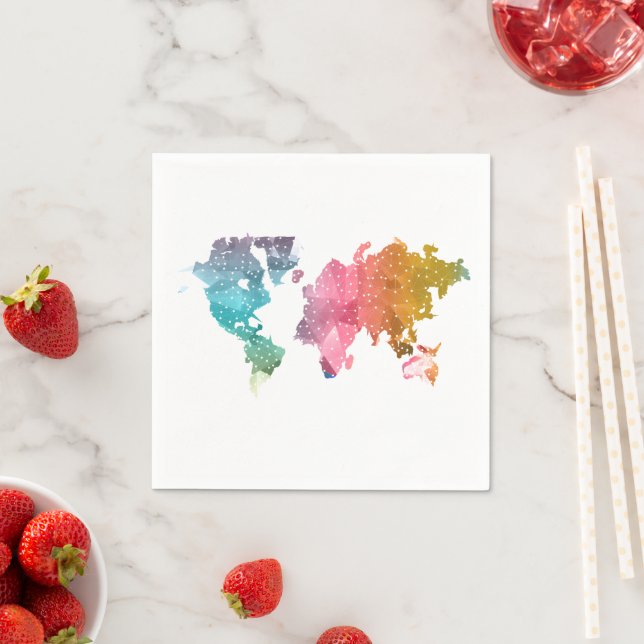 Colourful Geometric World Map – Trendy  Napkin (Insitu)