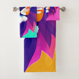 Colourful Geometrical Lion Head Bath Towel Set