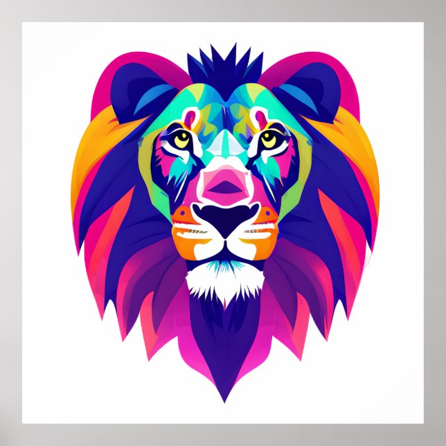 Colourful Geometrical Lion Head Poster (Front)