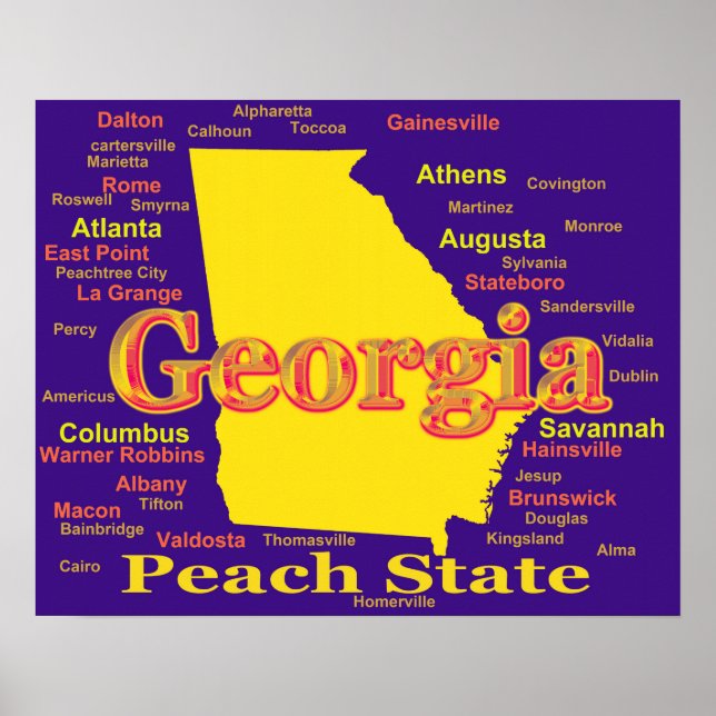 Colourful Georgia State Pride Map Silhouette Poster (Front)